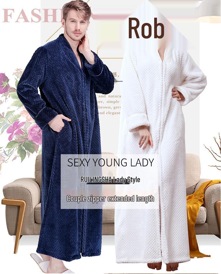 Couple's Thickened Flannel Robe - Men's Plus Size & Women's Coral Fleece