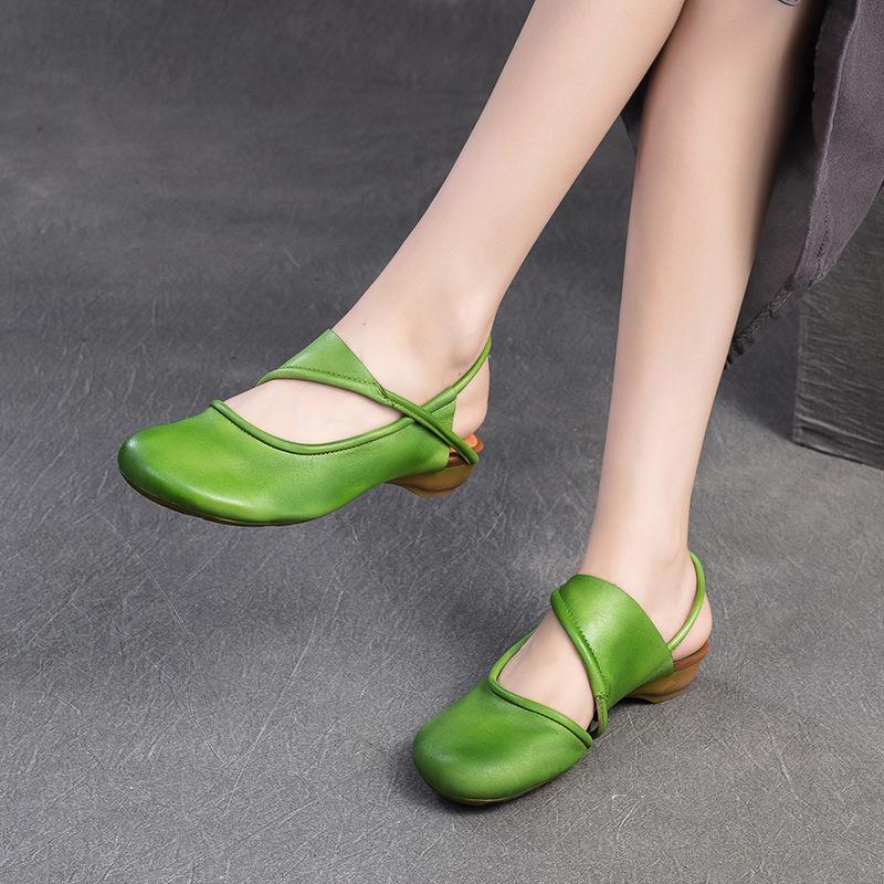 Fashion GKTINOO Round Toe Flat Sandals 2025 Summer New Retro Genuine Leather Comfortable Soft Sole Slip On Women's Shoes