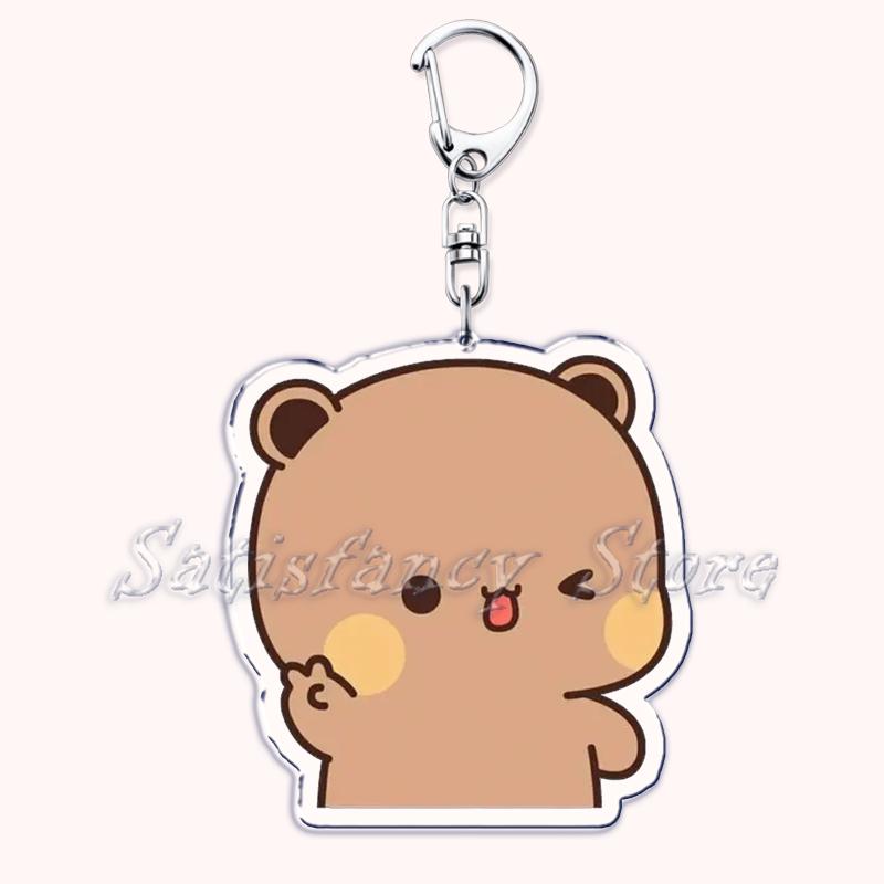 Bubu Dudu Cartoon White and Grey Couple Bears Keychains Ring for Accessories Bag Pendant Key Chain Jewelry Fans Lovers Gifts