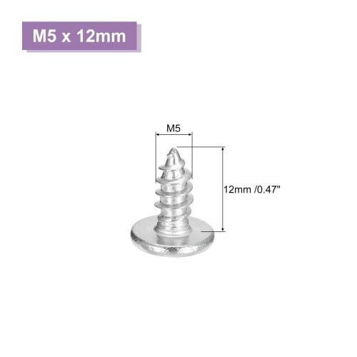 uxcell M5x12mm Flat Head Drive Self-Tapping Screws, 304 Stainless Steel Cross Drive Fastener Screws, Silver, Pack of 50