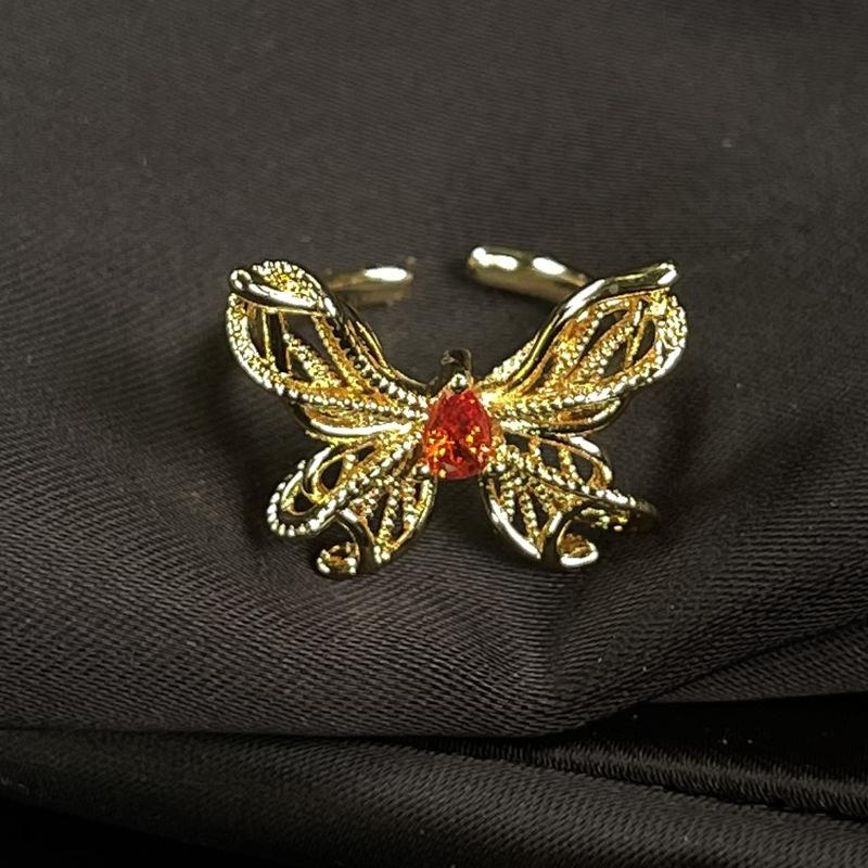 The Same Hemp Rope Hollow Butterfly Open Ring Niche Design Light Luxury High Sense Simple Dark Ring