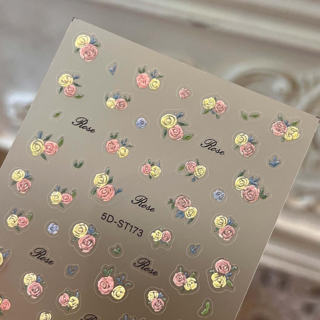 Pink rose nail sticker, fresh and sweet flower nail art sticker, light sticker, fit 5D relief without curling edge sticker