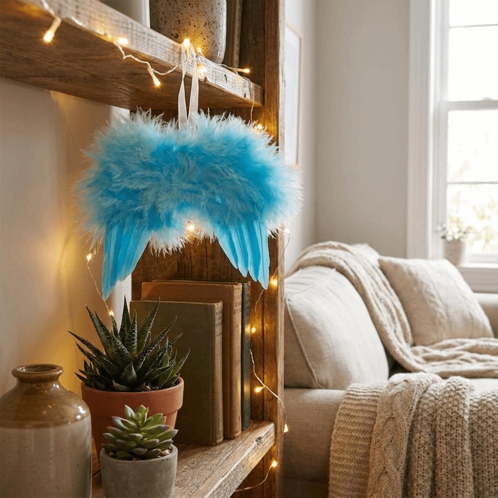 3PCS Simulation Christmas Pink Feather Wing Ornament Pink with Rope Christmas Tree Feather Decor Mini Angel Wings Pendant