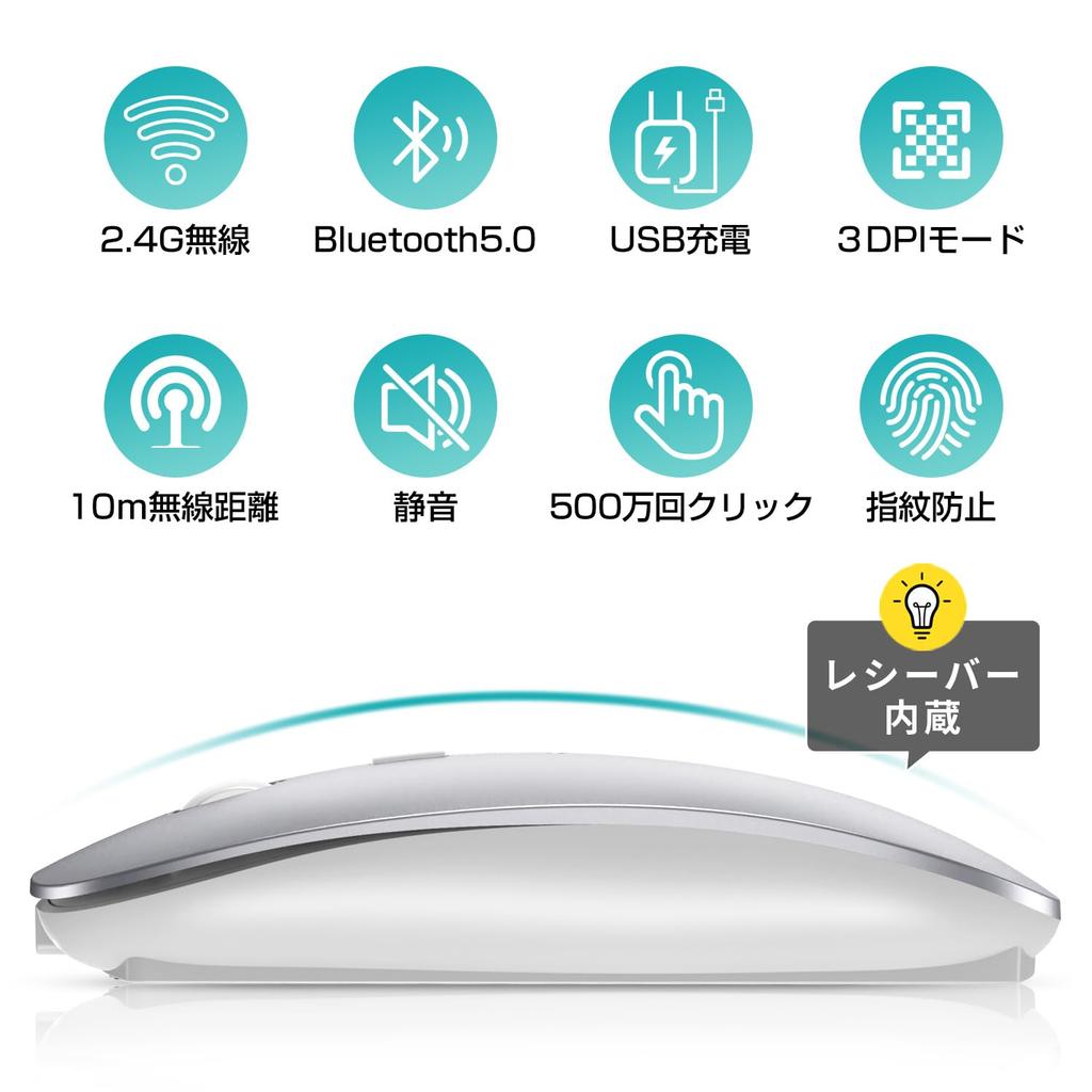 Wireless Bluetooth Mouse, Ultra-Thin, Quiet, Rechargeable, Energy-Efficient, 2.4GHz, 3DPI Modes, High Accuracy, Portable, Compatible with iPhone,