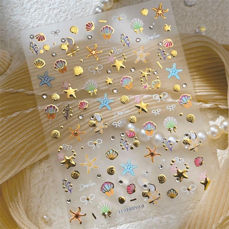 Summer 3D Beach Ocean Nail Art Stickers Shell Starfish Sticker Clams Conch Coral Sea Nail Decoration Manicure Salon Decals Diy