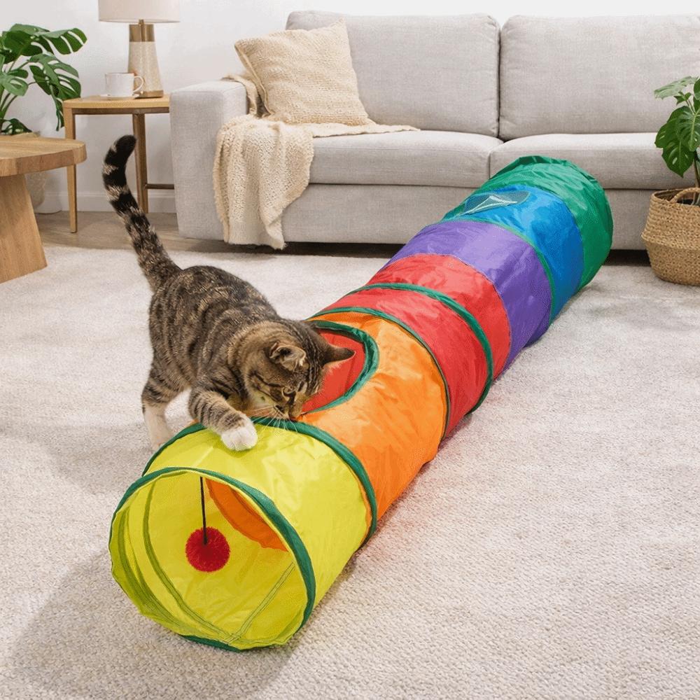 Colorful Folding Cat Tunnel Toys Interactive Pet Collapsible Tube Toy Cat Hiding Cave  Training