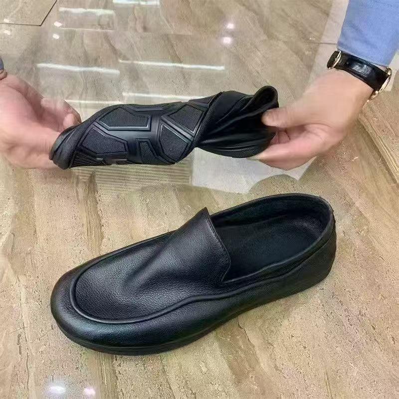 Bean Bean Men's Lightweight Soft Leather Slip-On Shoes - Versatile, Breathable Casual Work Shoes