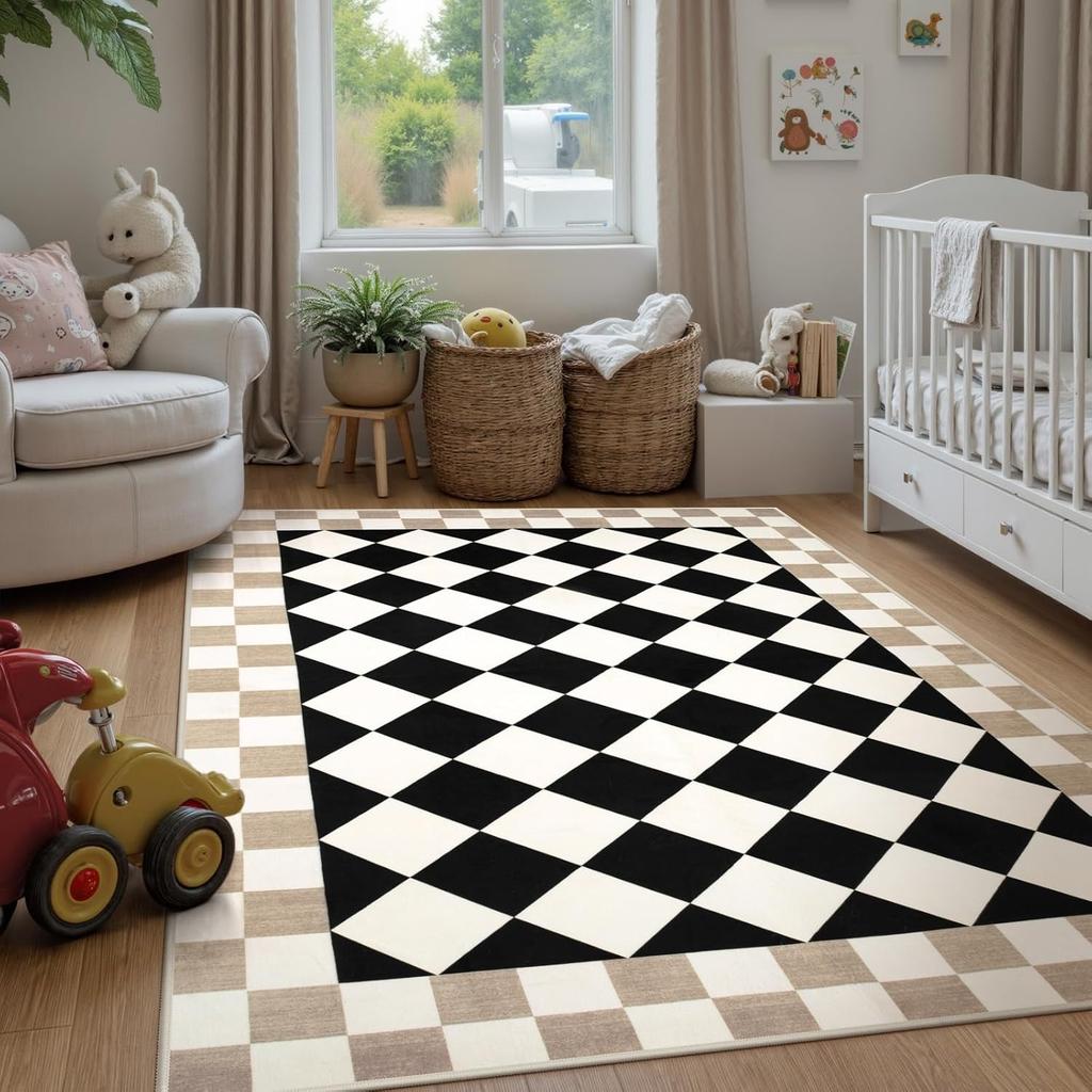 Living Room Carpet Big Size Machine Washable Foldable Floor Mat Children's Bedroom Bedside Rug Colorful Checkerboard Style Rugs