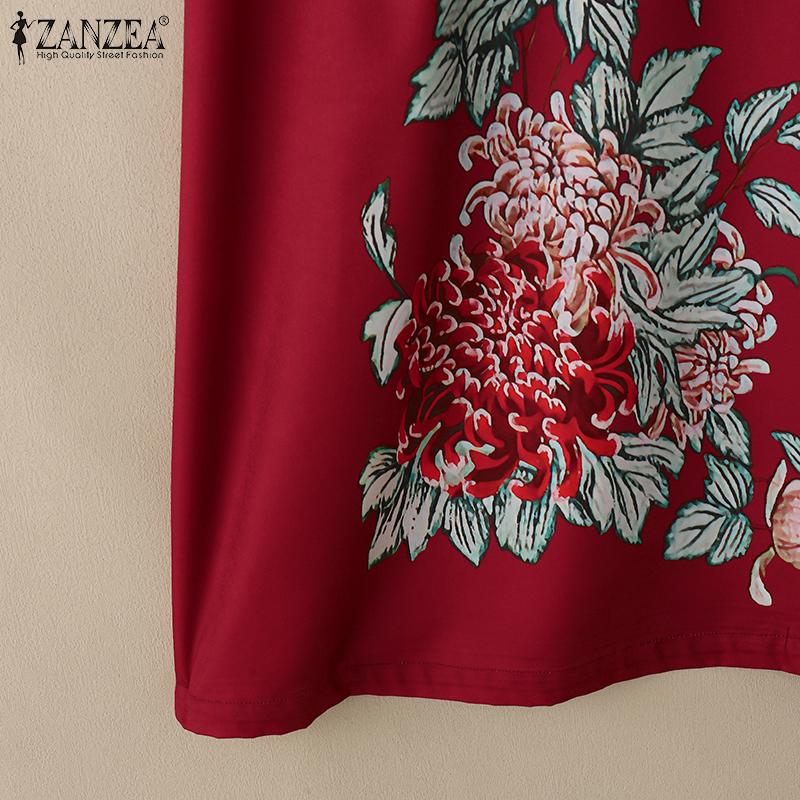 ZANZEA Women Casual Round Neck Short Sleeve Summer Print Dress