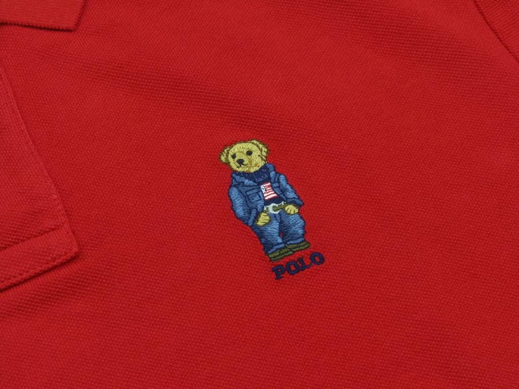 Polo Ralph Lauren Kurzarm Classic Fit Piqué Polo Bär Bestickt Polo Herrenhemd, 0105864-S-ROT(DENIM) [Gebraucht]