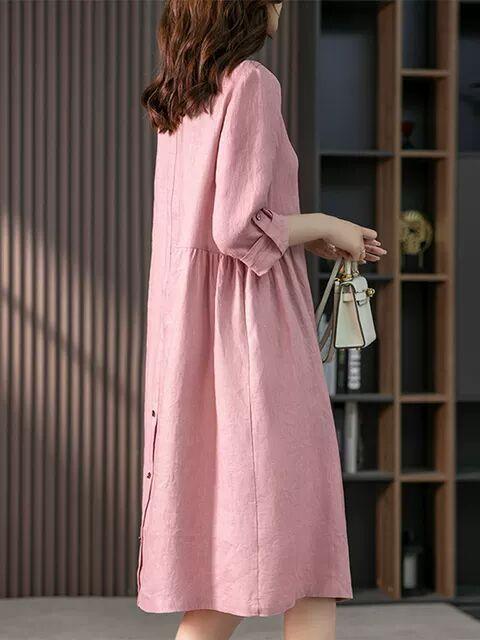 2025 spring new elegant French cotton and linen long-sleeved shirt skirt design sense niche thin solid color dress women