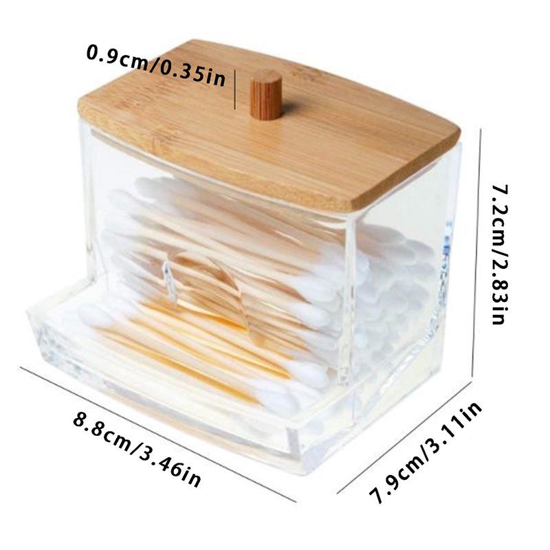 Organizator pentru bețișoare de bumbac, Depozitare, Capac din bambus, Organizator acrilic rotund, Cutie recipient pentru depozitarea machiajului, Cutie de depozitare acrilică