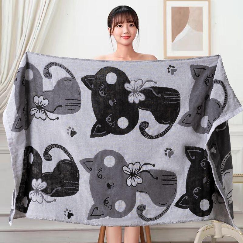 

Мультяшное кошачье банное полотенце 80*160 см Чистый хлопок Впитывающее банное полотенце 5-слойная хлопковая марля Супермягкое Нежное к коже и Комфортное банное полотенце gray cat