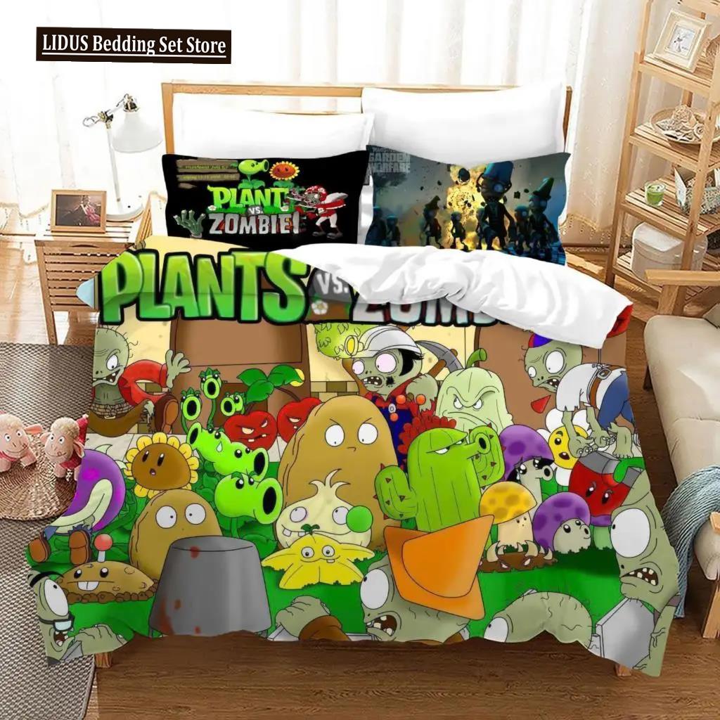 Plants Vs Bedding Sets Zombie US/Europe/UK Size Quilt Cartoon Bed Cover Duvet Cover Pillow Case 2-3 Pieces Sets Adult Boys