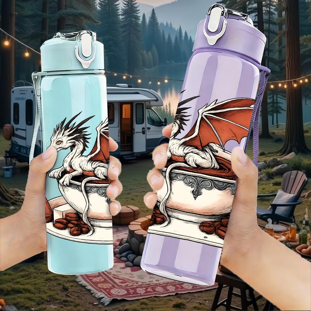 1PC Dragon Tea Cup Art 750ml Color Plastic Sports Water Bottle Leakproof Flip Straw Lid Suitable for Sports Office Home Use