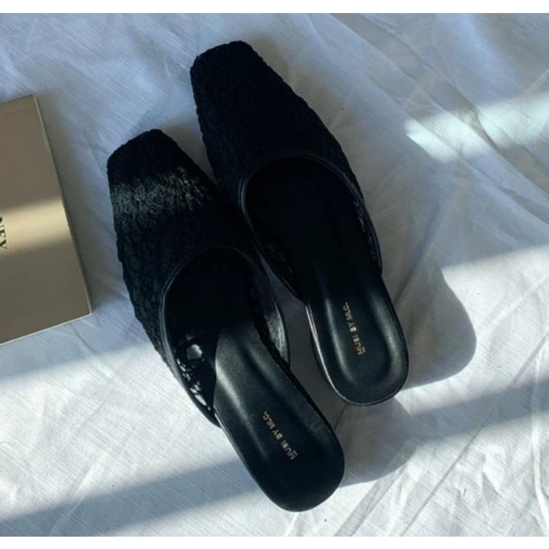 Fashion Summer New Style Lace Women Mules Slippers Fashionable Cover Toe Shoes Outdoor Casual Beach Vacation Slides Shoes Zapatos Mujer