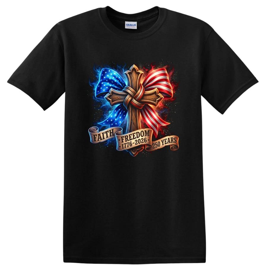 Faith Freedom 250 Years Cross American Flag T Shirt Celebrating 1776 Tee L