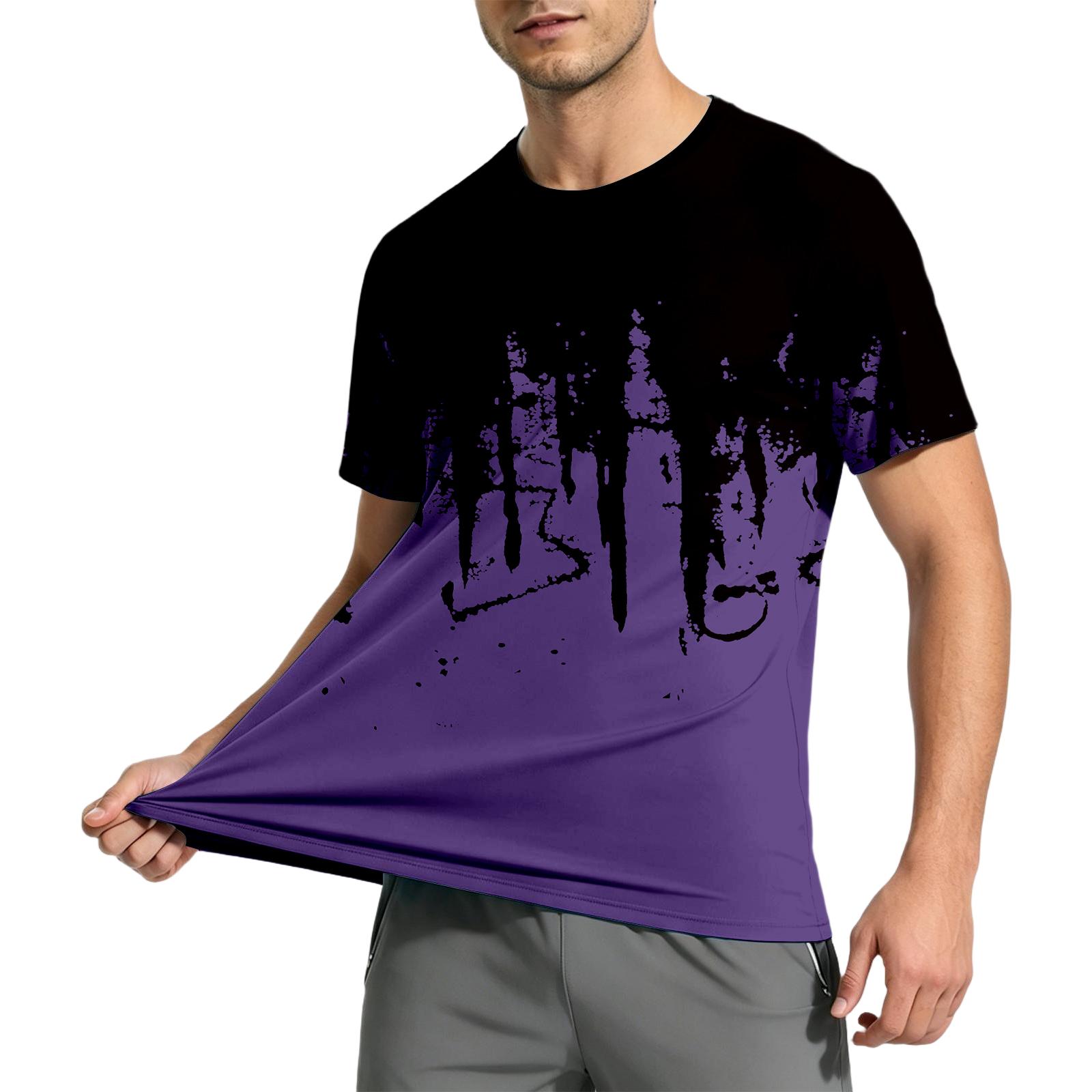 

Men s Short Sleeve Crew Neck T Shirt with Abstract Paint Print Casual Fit Soft Polyester Top M фіолетовий