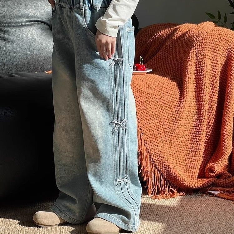 Girls' Pants Children's Jeans Loose Wide Leg Pants Korean Casual Jeans