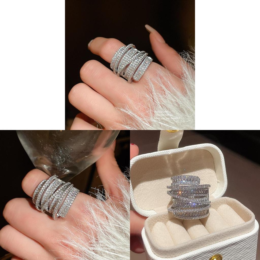 Geometric Zircon Wrap Ring For Women With Silver Finish In Fashion Casual Style