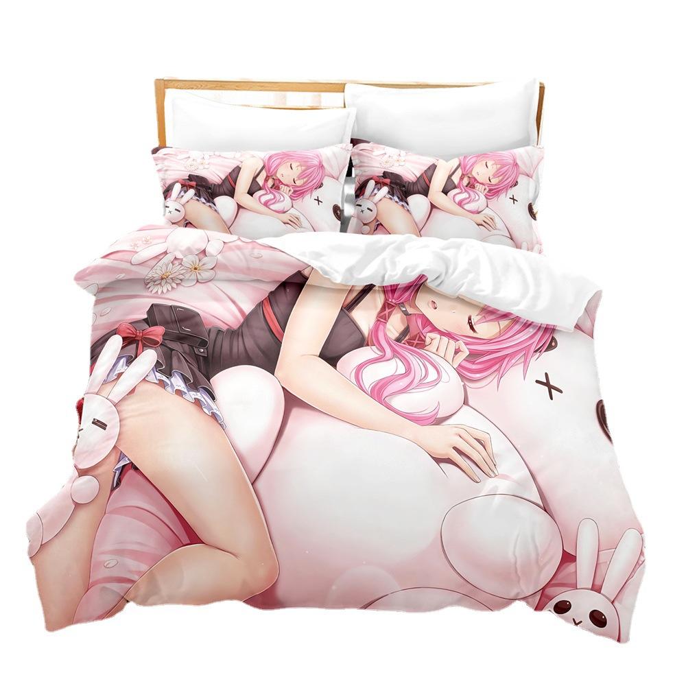 Digital Printing Chemical Fiber Sexy Beautiful Women Bedding Three-Piece Set, Starting From Approval