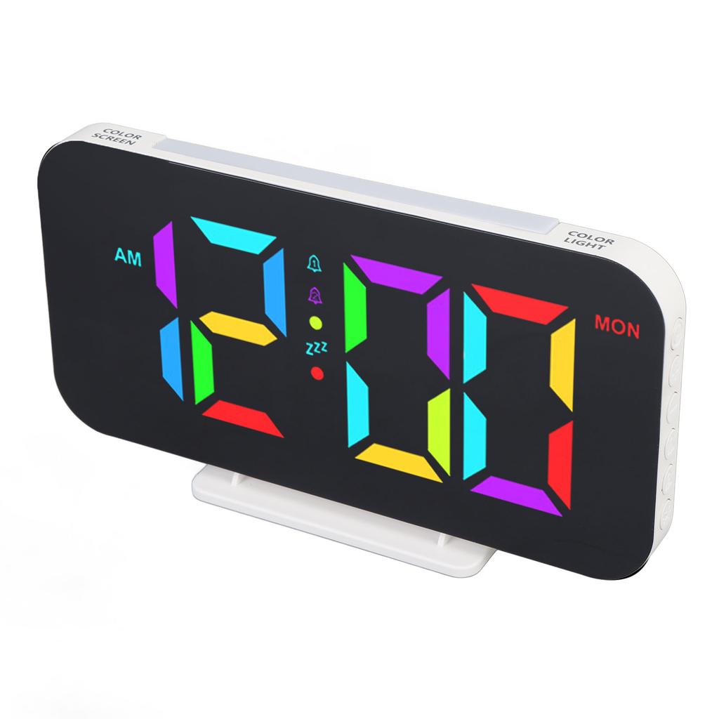 Digital Alarm Clock RGB 5 Brightness 2 Alarms Adjustable Volume 10 Night Light Snooze Mode Electric Desk Clock