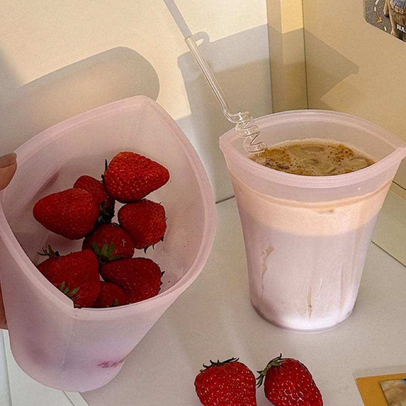 Portable Silicone Reusable Coffee And Milk Tea Cup Has Good Sealing Performance Clear Multi-Use Food Storage Bags