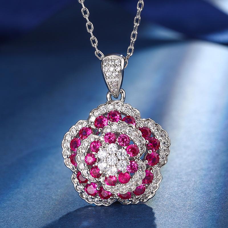 Autumn And Winter Jewelry Copper Bottom Gold-Plated Simulation Red Corundum Rose Temperament Light Luxury Suit Women