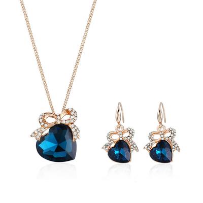 Korean Style Fashionable Diamond Pendant Necklace, Earrings and Jewelry Set, Sparkling Diamond Love Bow, Gemstone Jewelry