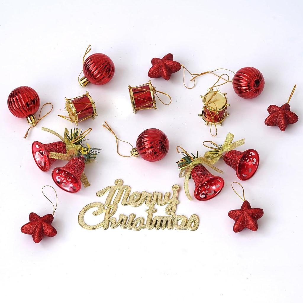 Christmas Tree Decoration Items Merry Xmas Cutout Stars Bells Drums Balls Pine Tree for Decoration (Pack of 24) Christmas Hanging