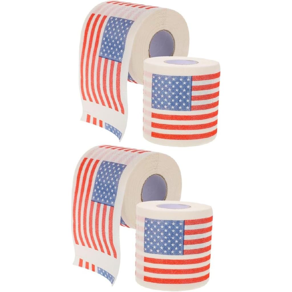 4 Rolls American Flag Toilet Paper, 3-Ply Patriotic Tissue for Bathroom Decor, 150 Sheets Per Roll, Ideal for Celebrations and Everyday Use