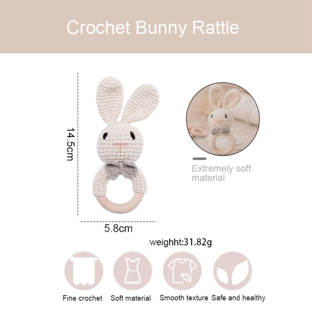 Animals Baby Crochet Rattle Wood Ring Knitting Gym Toy Cartoon Bunny Rattles Toys  Educational Toy