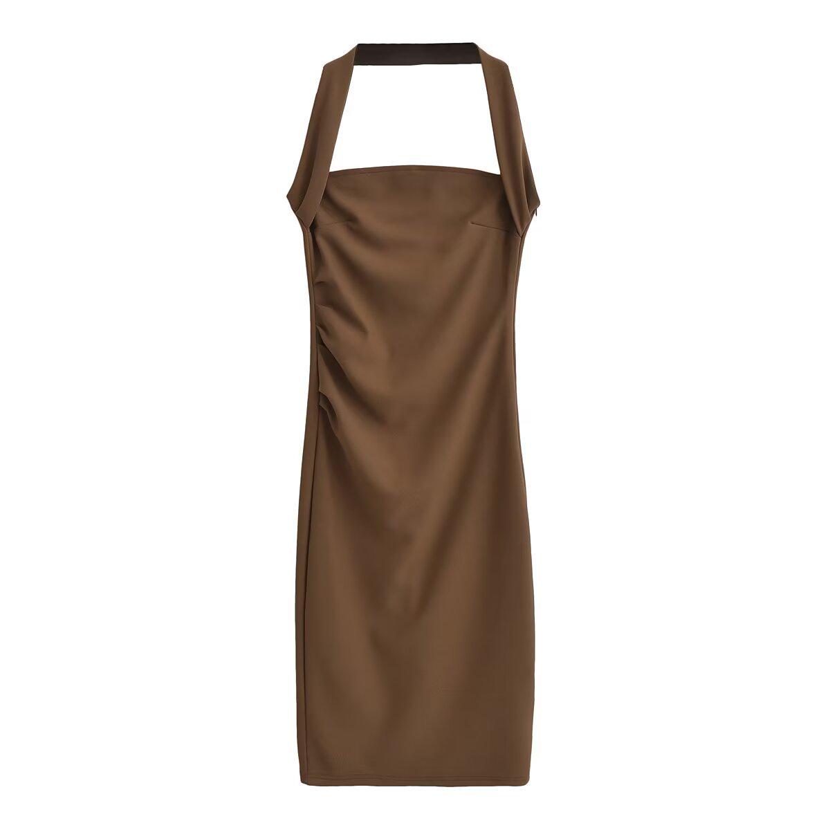 

YPFF Trendy Women s Retro Mature Halter Neck Bodycon Slit Dress Large коричневий
