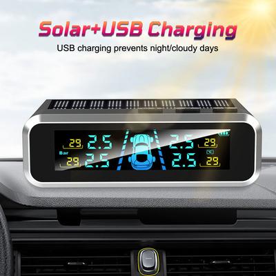 Automobilzubehör USB / Solar TPMS Auto Sicherheitsalarmsysteme Reifendruckkontrollsystem für Autos Universal 0-6,0 Bar Digitales LCD-Display