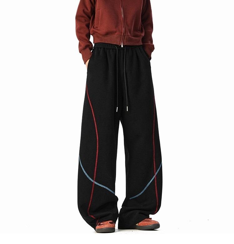 

Тяжелые темно-синие брюки-шаровары с яркой полосой, мужские осенние удобные и очень повседневные брюки, свободные спортивные брюки с широкими штанинами 3XL чёрный