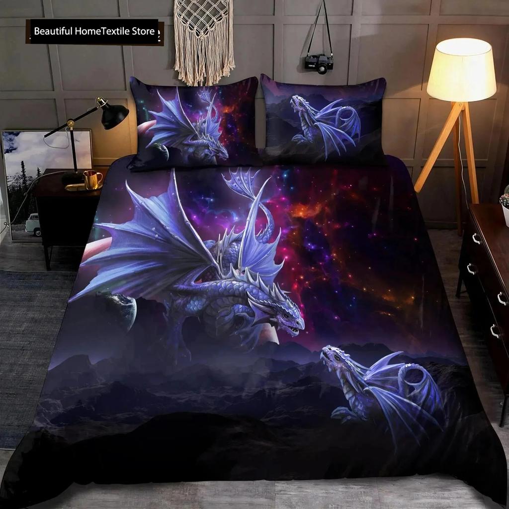 Dragon Printed Duvet Cover King Queen Western Magic Dragon Bedding Set Teen Adults Ancient Mythical Animal Polyester Quilt Cover