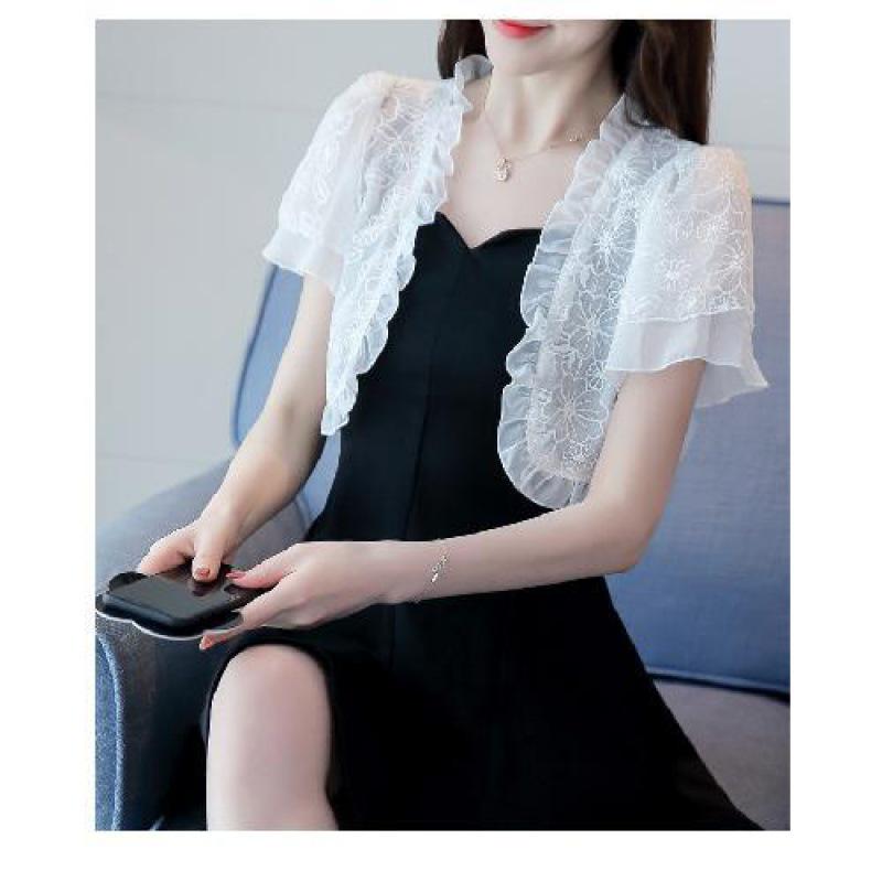 Women's Summer Sun Protection Chiffon Lace Bolero Jacket - Short Sleeve Shawl Top