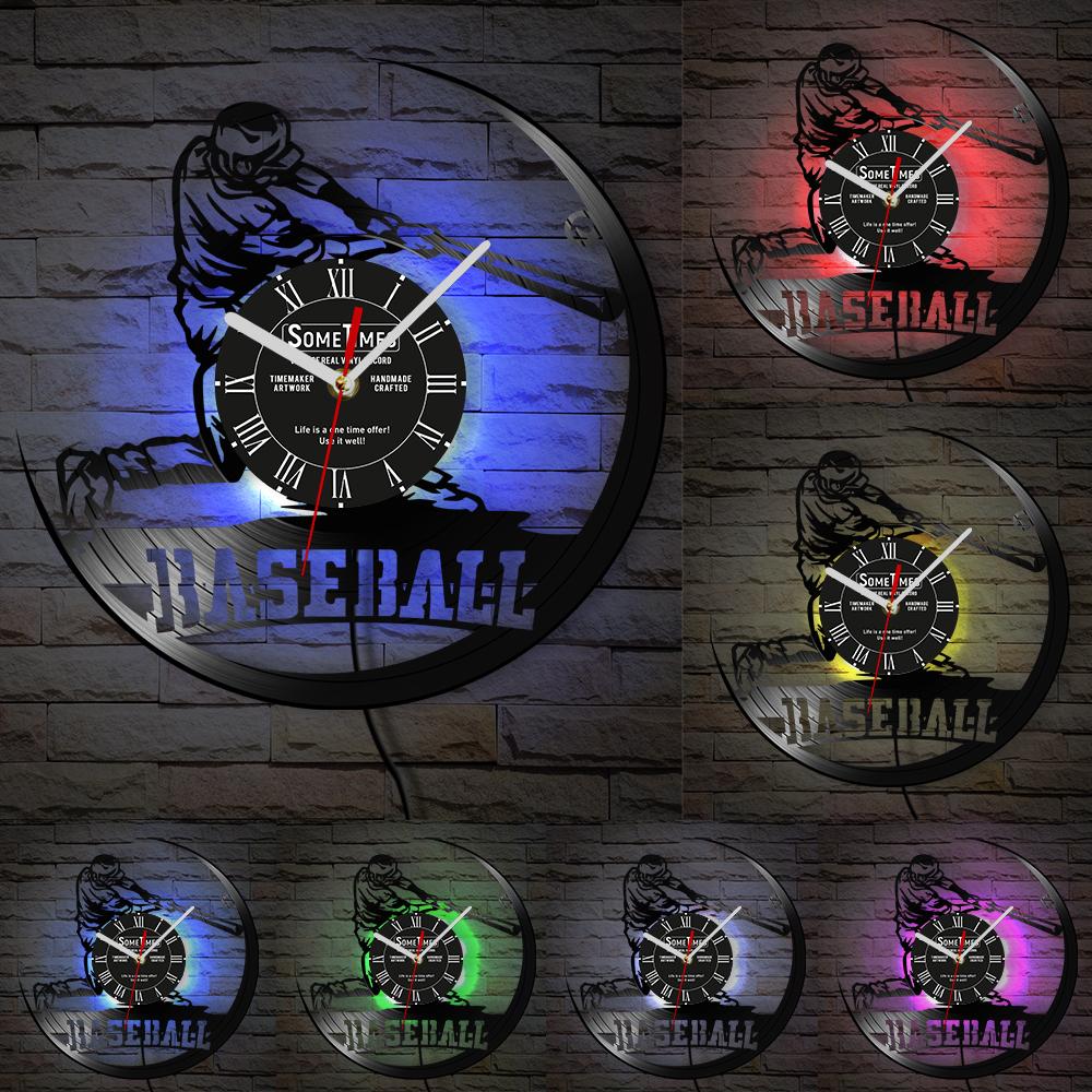 Baseball Custom Wall Clock Made of Real Vinyl Record Personalized Name Laser Cut Music Album Retro Wall Clock Boys Room Decor