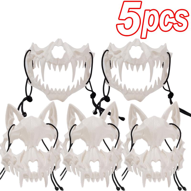 2025 New Halloween Mask Half-face Mask Cos Dragon God Fierce Tiger Night Fork Tengu Man Wolf Mask Performance Skull Masks