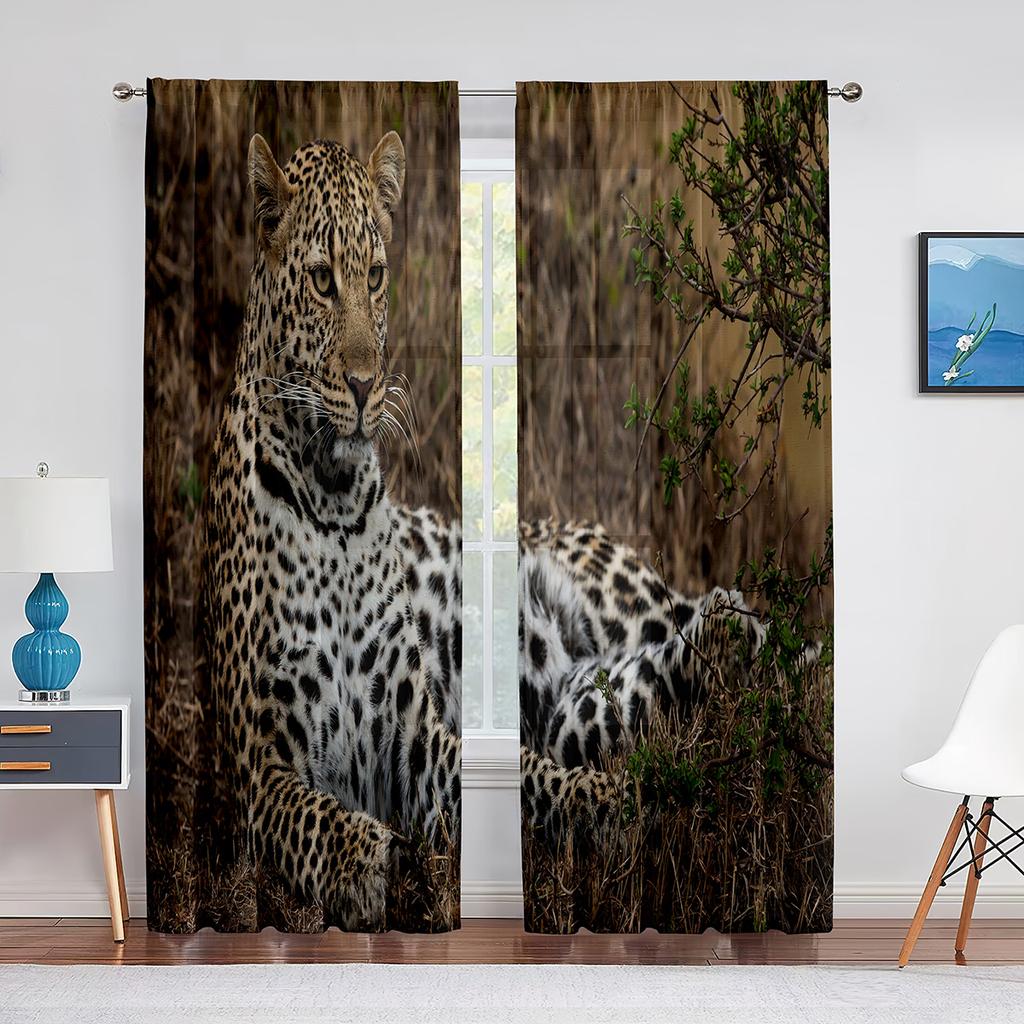 African Animal Safari Leopard Wildlife Cheetah Sheer Voile Curtains for Living Room Bedroom Kitchen Decor Tulle Window Curtain