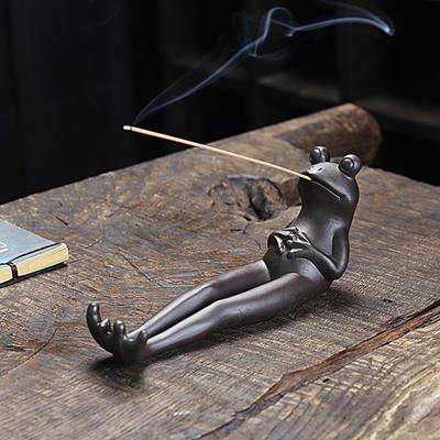 Incense Burner Zen Smoke Ceramic Style Animal Shape Slow Frog-shaped Incense Stick Holder Home Decor for Daily