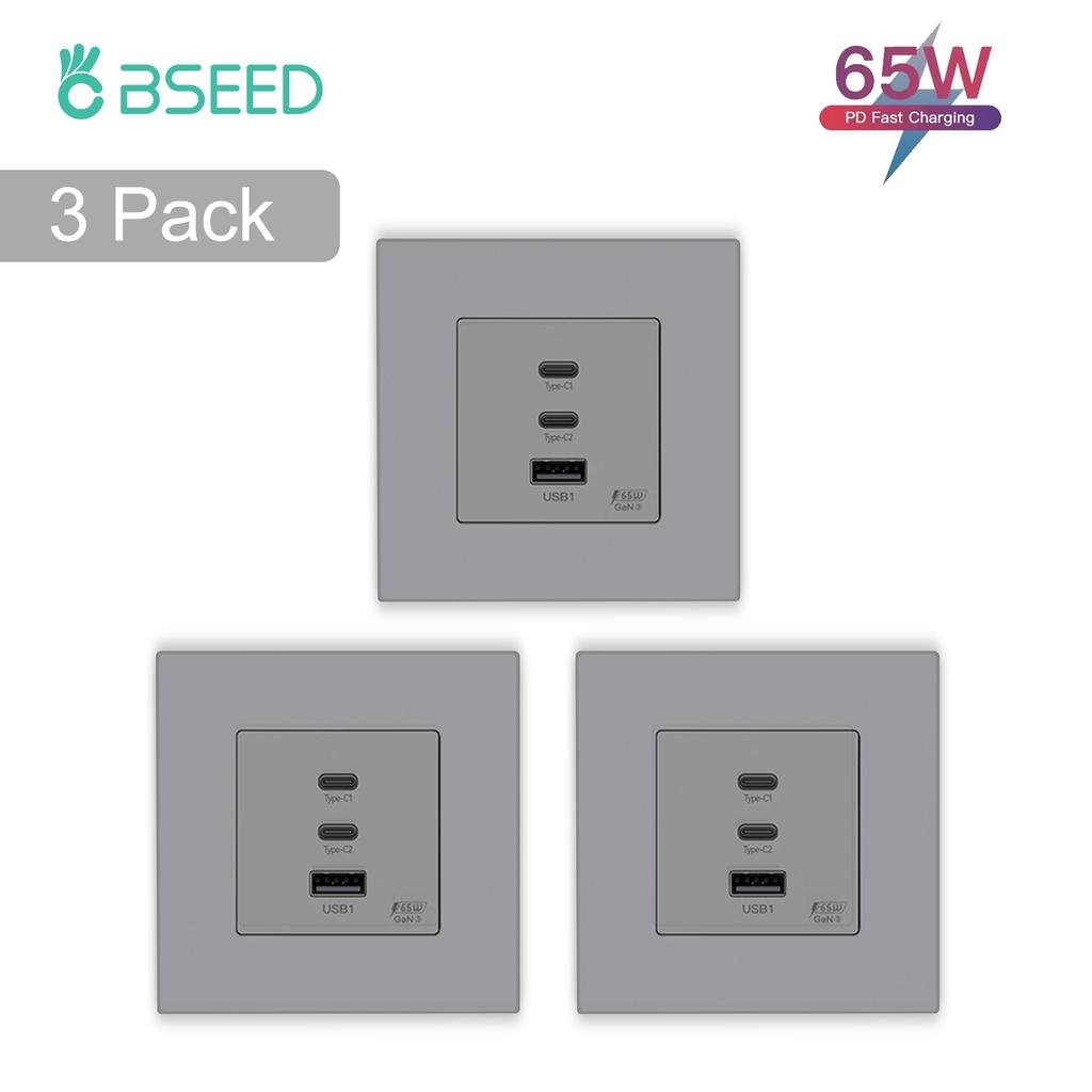 BSEED EU Wall Power Socket With Dual Type-c USB 65W Fast Ports For Phone Laptop Charging Matte Plastic Frame 1/2/3/4Pack