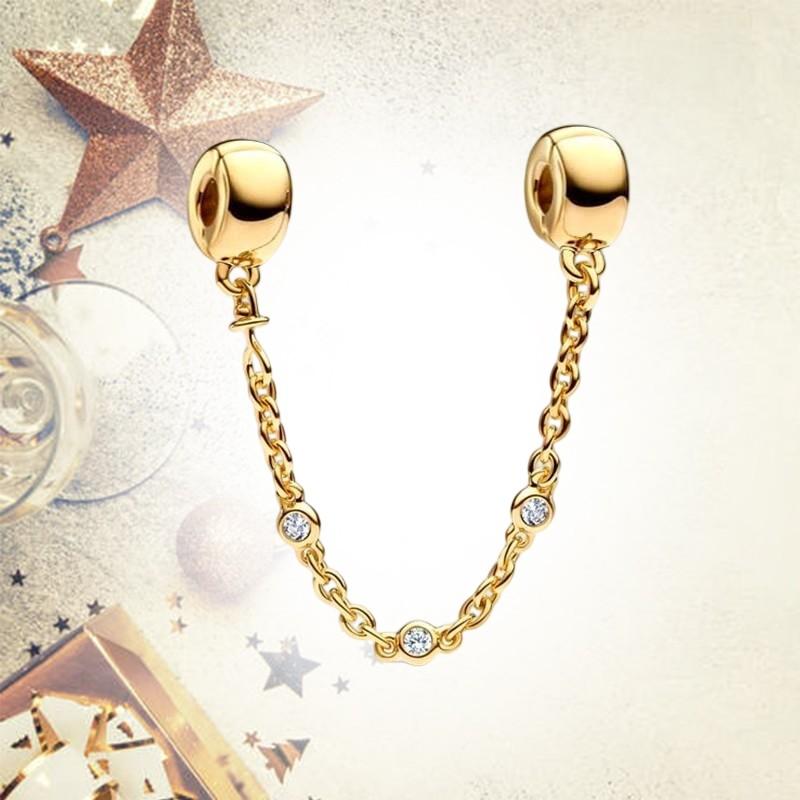 Sparkling Safety Chain Collection Charm Bead Charms Triple Clear Stone Safety Chain Safety Chain Clip Compatible With Authentic Bracelets Do It Yourse