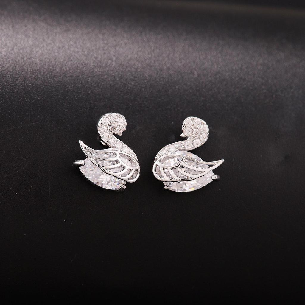 18K Gold Plated Swan Pendant Necklace & Earring Set with Micro-inlaid Zircon for Women