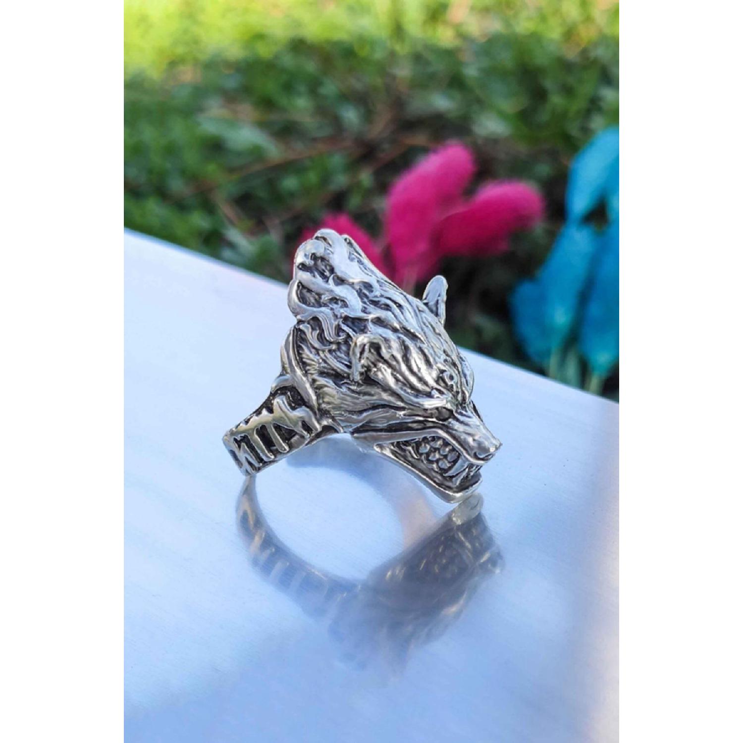 

Регулируемое мужское кольцо с волком, антикварное посеребрение