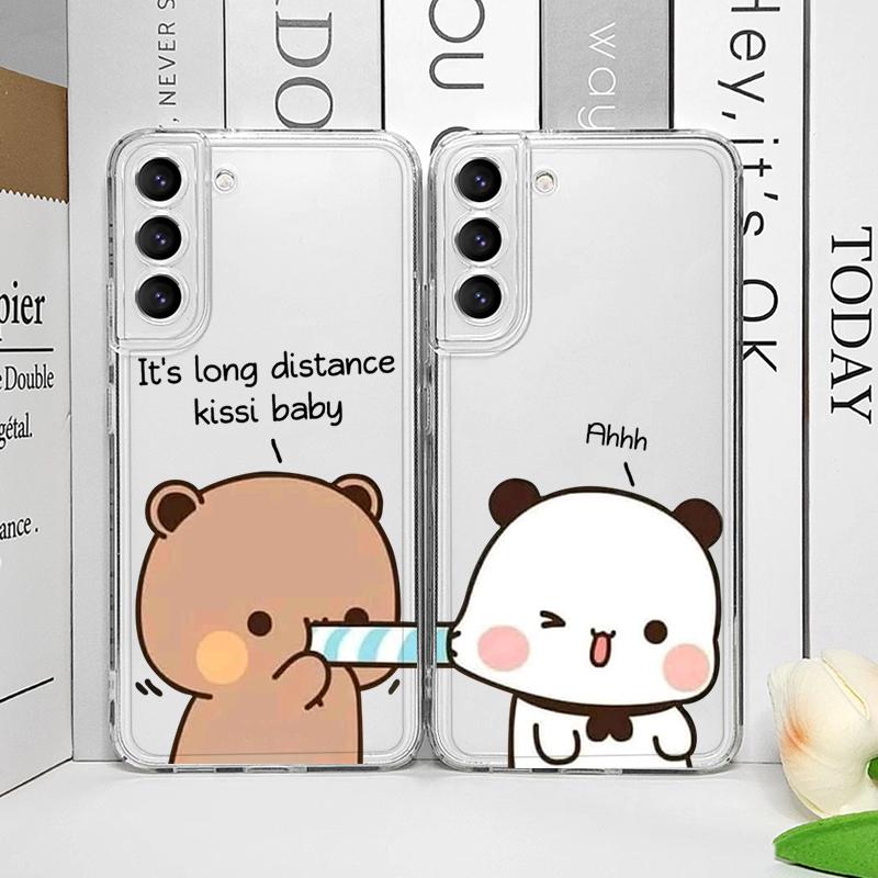Funny Cartoon Bubududu Panda Couple Clear Phone Case for Samsung A14 A16 A36 A55 A54 A53 A52 A51 A50 A15 A22 Lovers Soft Covers