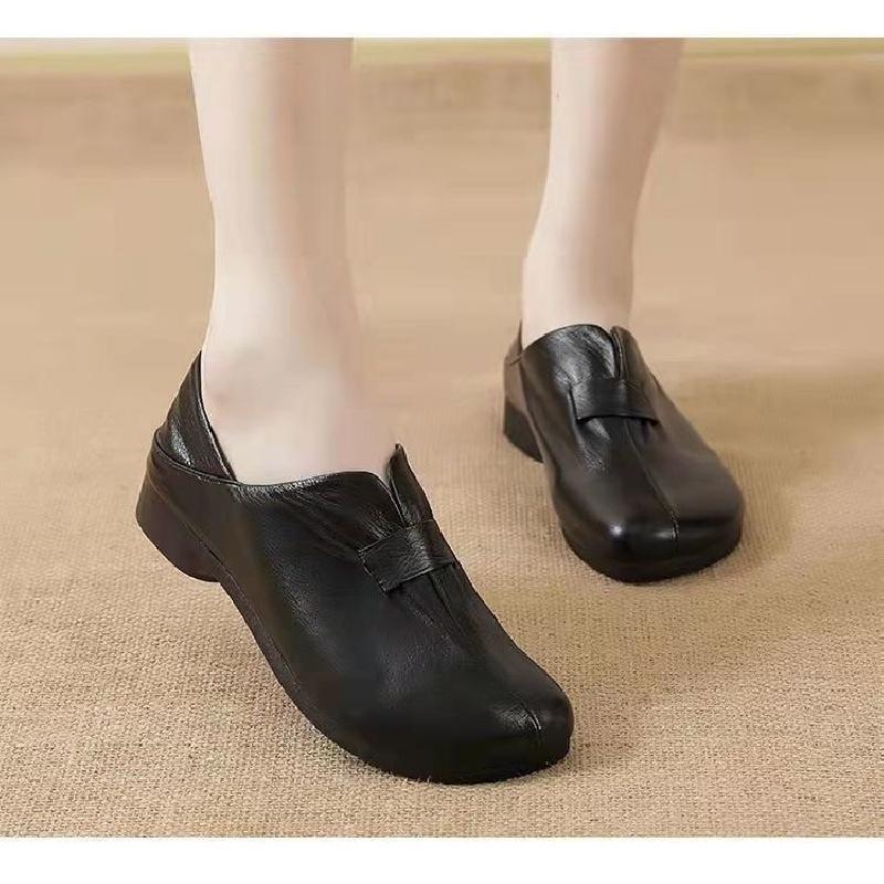 2025 Premium Leather Loafers Women - British Style Slip-On Office Flats Comfortable Walking Shoes for Mothers