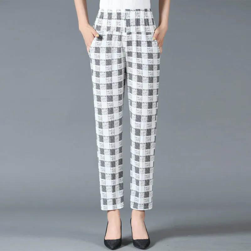 Dámské kalhoty Jarní a letní Elastické ležérní kalhoty Velká velikost Volné prodyšné kalhoty Elastický vysoký pas Rovné kalhoty