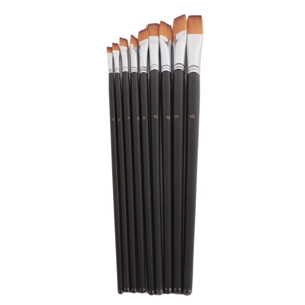 9 PCS Artist Professional Nylon Narrow Flat Tipped Long Handle Paint Brushes Set