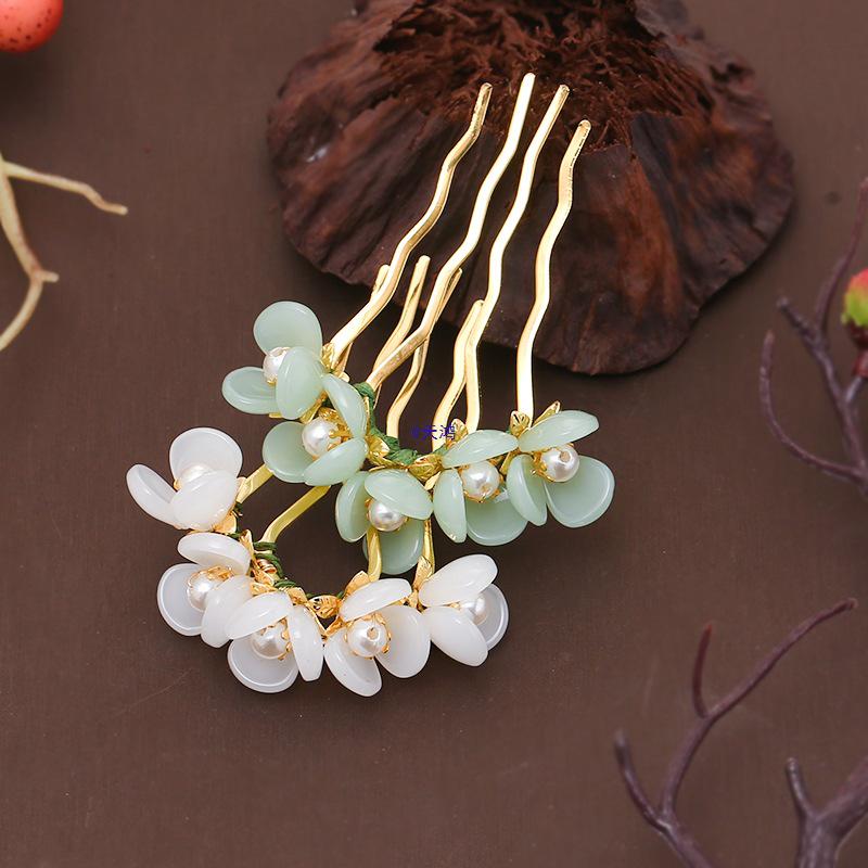 Damen Perlenblume Hanfu Haarnadel Kamm – Antiker Stil Hochsteckfrisur Accessoires